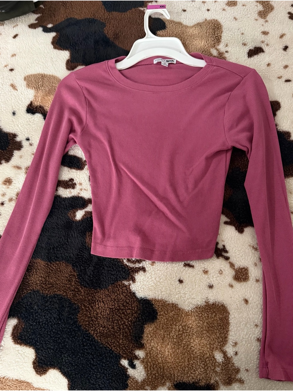 Fashion Nova Mauve Pink Ribbed Long Sleeve Crop Top